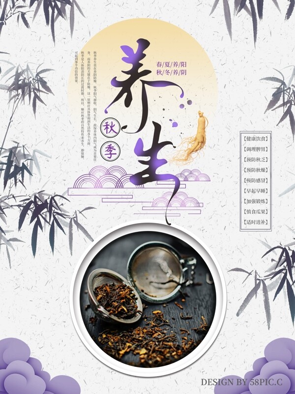紫色复古中国风秋季养生海报