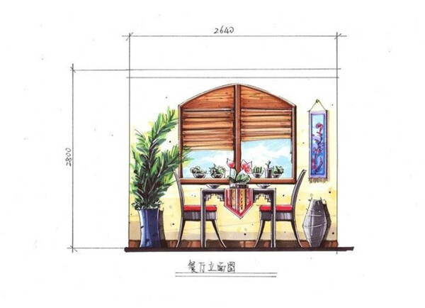 快题设计餐桌效果图