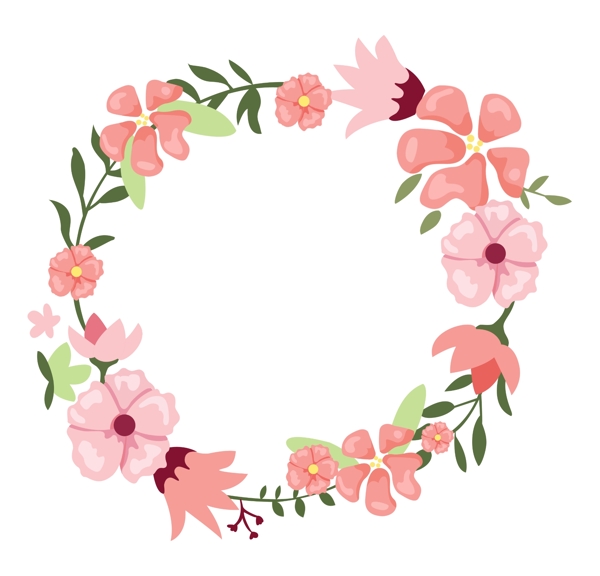 粉色的鲜花花环插画
