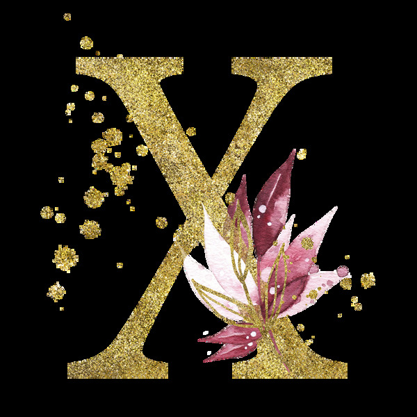 手绘水彩花卉英文字母logo