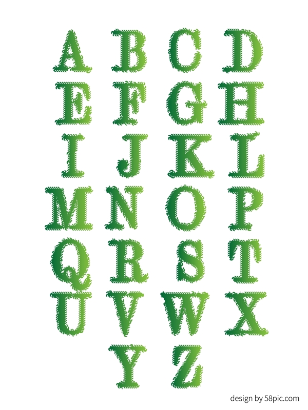 绿色渐变树叶边框二十六英文艺术字体套图