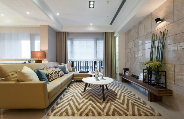现代时尚客厅条纹地毯室内装修效果图