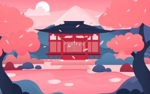 日本风格建筑场景插画