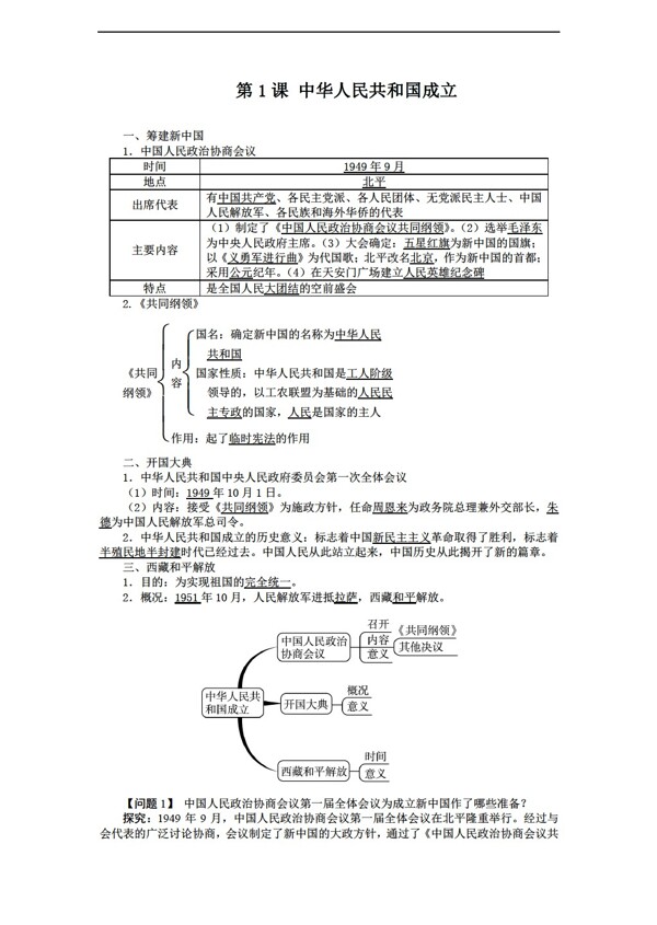 八年级下册历史八年级下册导学案第1课中华人民共和国成立