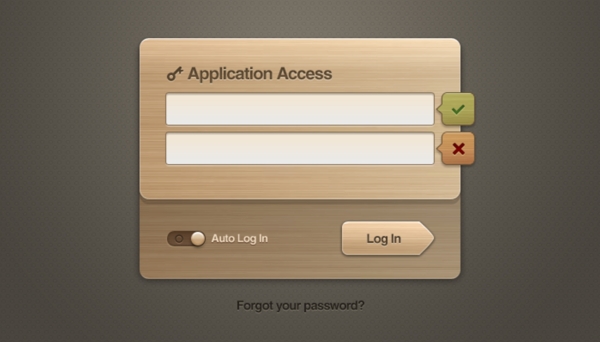 抛光的木登录窗体界面PSD