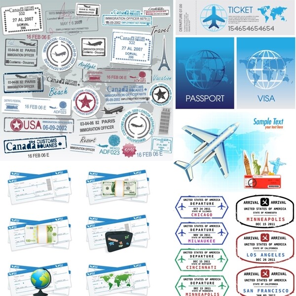 邮票邮戳机票航空旅游背景图片