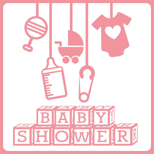 粉色婴儿用品淋浴卡请帖图片1