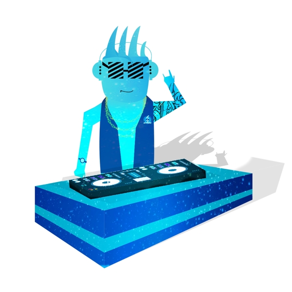 蓝色DJ人物png元素