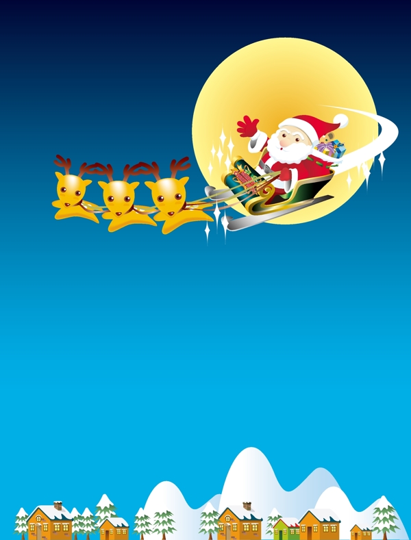 矢量卡通圣诞节圣诞老人雪橇背景素材
