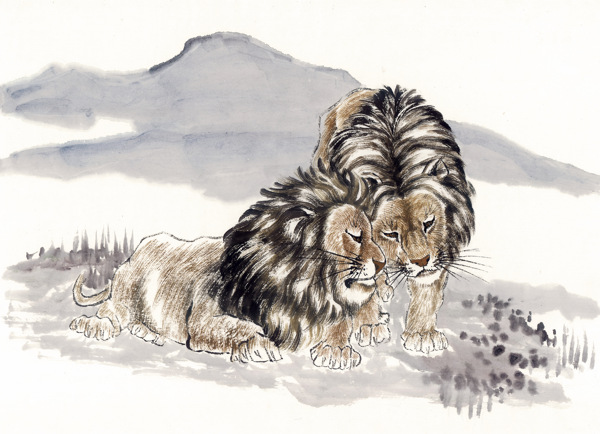 狮子写意动物画国画0009