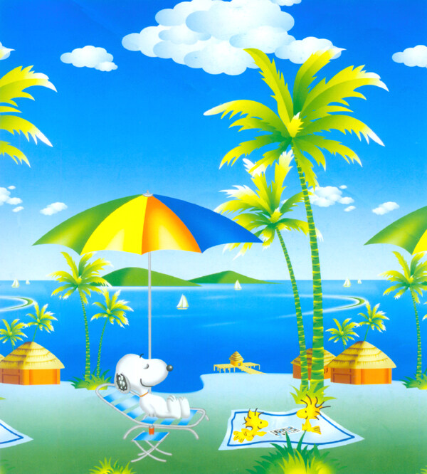 渡假圣地大海雨伞史奴比帆船椰树