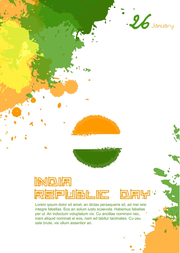 绿色和黄色插图印度共和国的简单海报