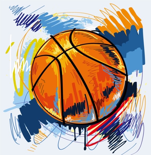 彩绘篮球涂鸦插画