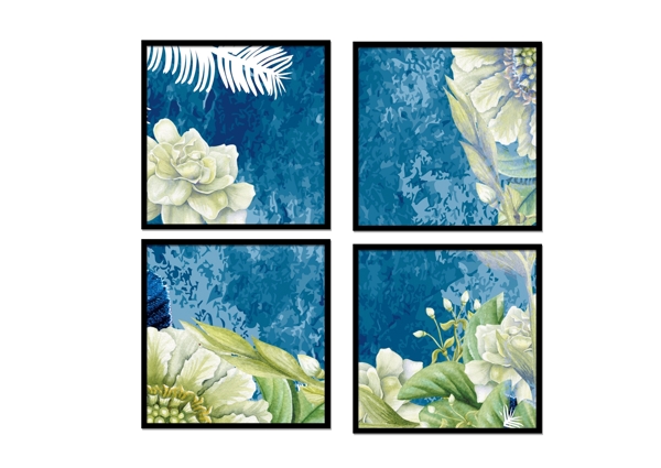 现代时尚创意蓝色植物纹理装饰画