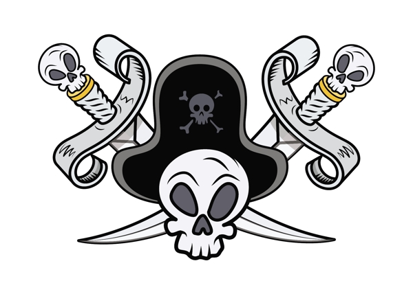 海盗标志交叉的剑和头骨卡通插画矢量