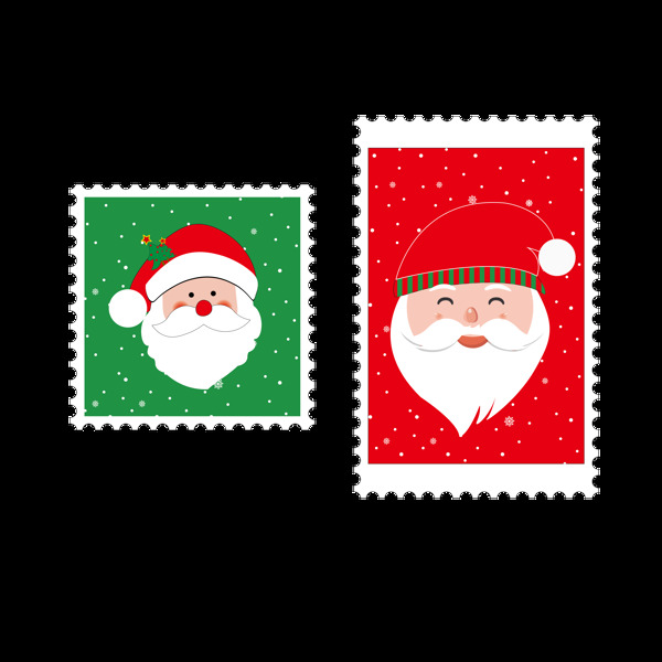 矢量可爱圣诞老人圣诞帽雪花邮票