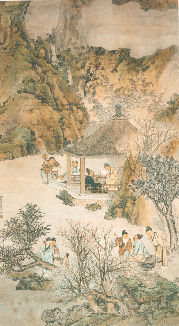 中国民间艺术品中华刺绣民间艺术山水画清明上河图古画花瓶风景画工女绣女古人民间艺术画PSD分层素材源文件中国传统元素整合图库