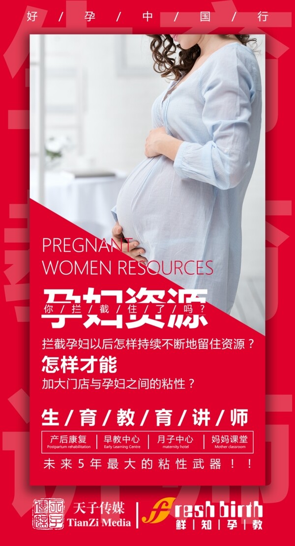 红色大气孕妇活动讲师讲课海报