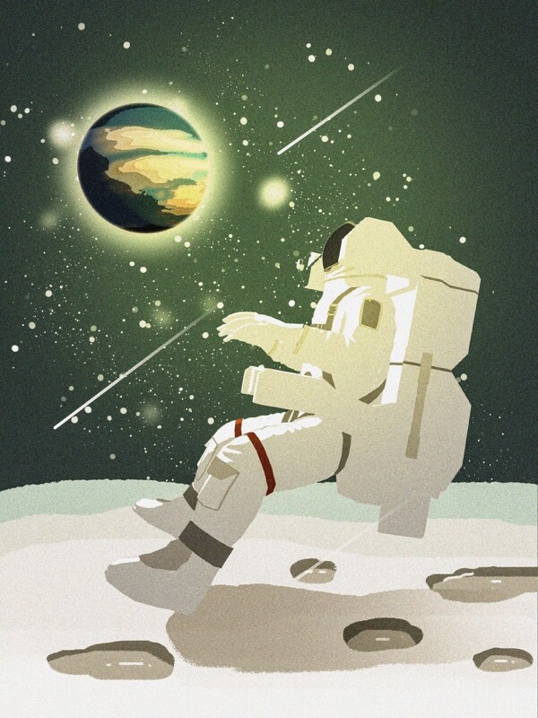 星球探索太空宇航员星空肌理插画