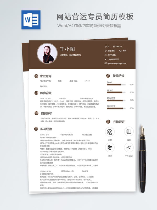 网站营运专员应届毕业生个人简历模板