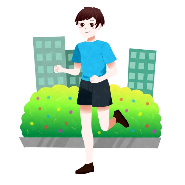 城市跑步的男孩插画