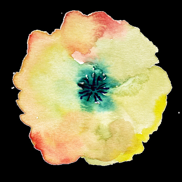 七彩水墨花卉卡通透明素材