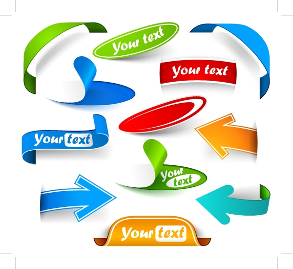 12款彩色纸箭头与标贴矢量素材