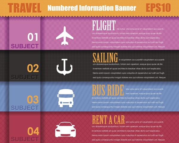 矢量旅行元素交通工具标签设计
