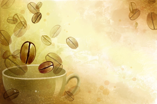 咖啡豆与咖啡杯PSD分层素材图片