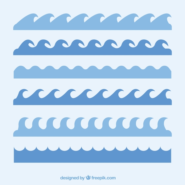 六个蓝色的不同波浪纹边框矢量设计素材