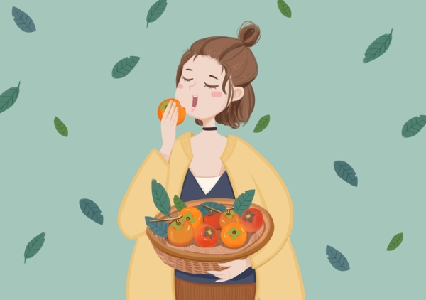 吃柿子的女孩