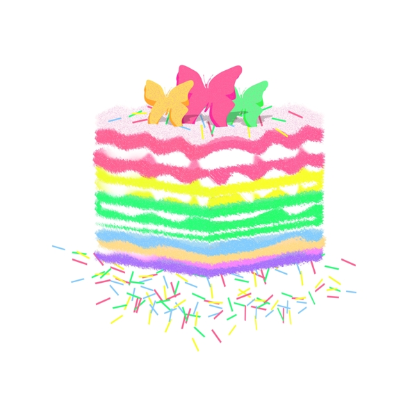 手绘蝴蝶彩色蛋糕可商用元素