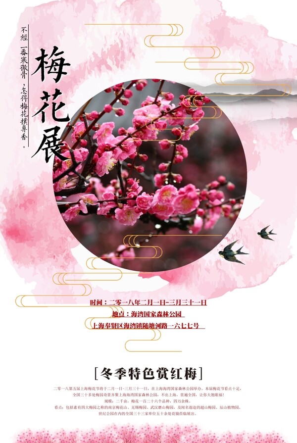 中国风梅花展旅游海报模板