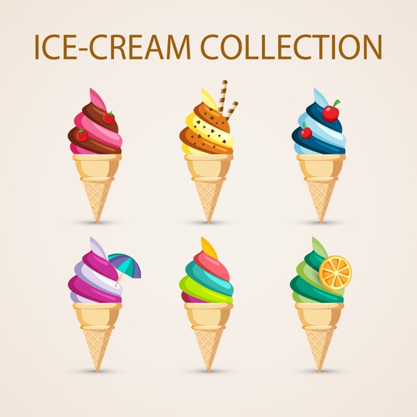 彩色甜筒冰淇淋插画