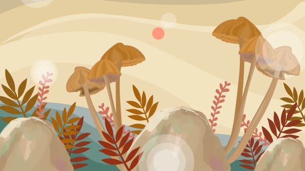 秋季卡通蘑菇背景设计
