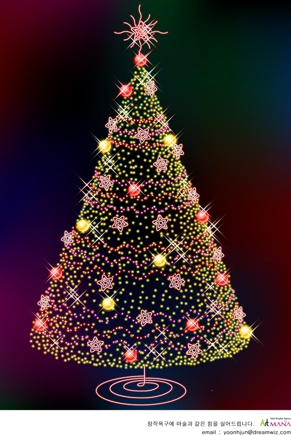 印花矢量图圣诞树灯光星星挂件免费素材