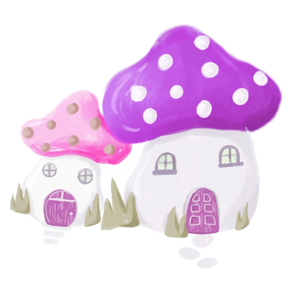 清新紫色蘑菇屋装饰元素