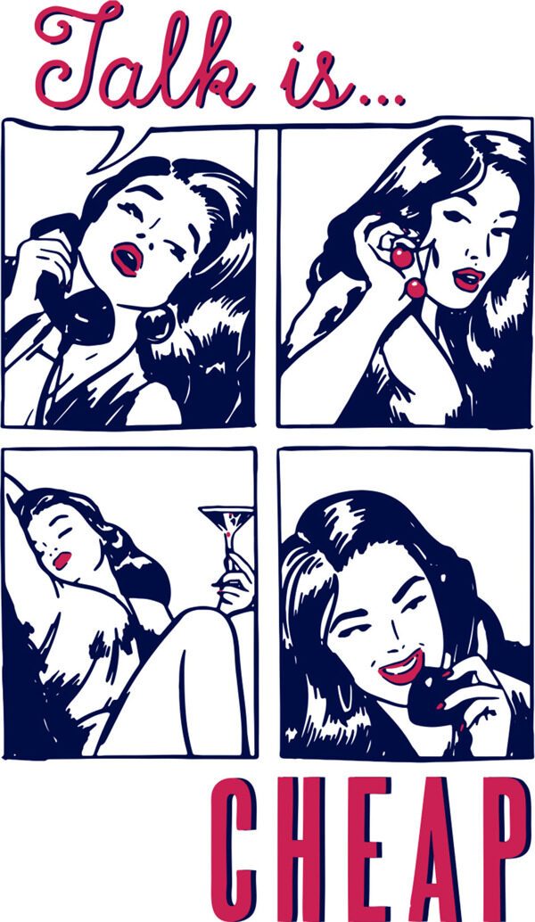 卡通漫画打电话的女人图案