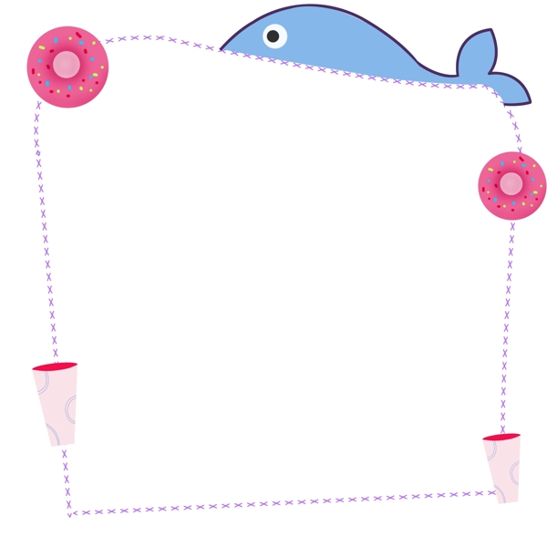 甜甜圈鲸鱼边框装饰