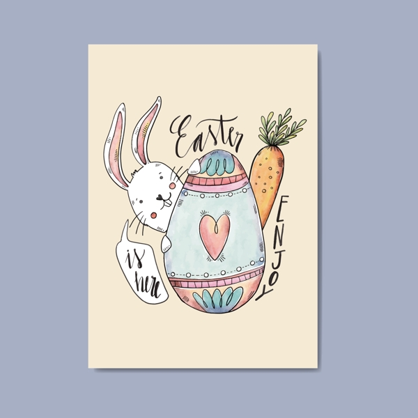 手绘水彩复活节兔子插图