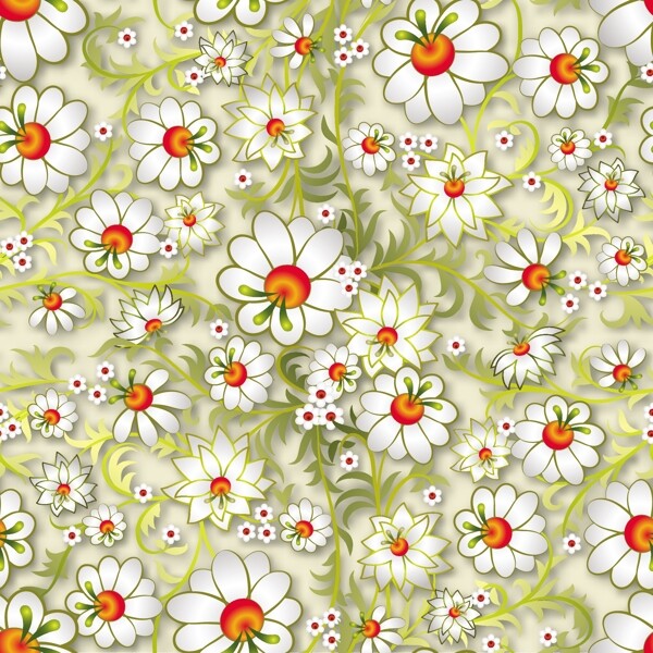白色花朵与绿色背景图案矢量素材