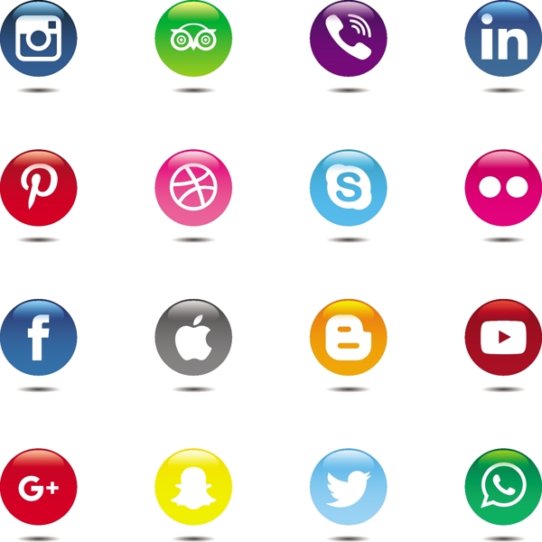 多彩和循环的社会媒体图标集