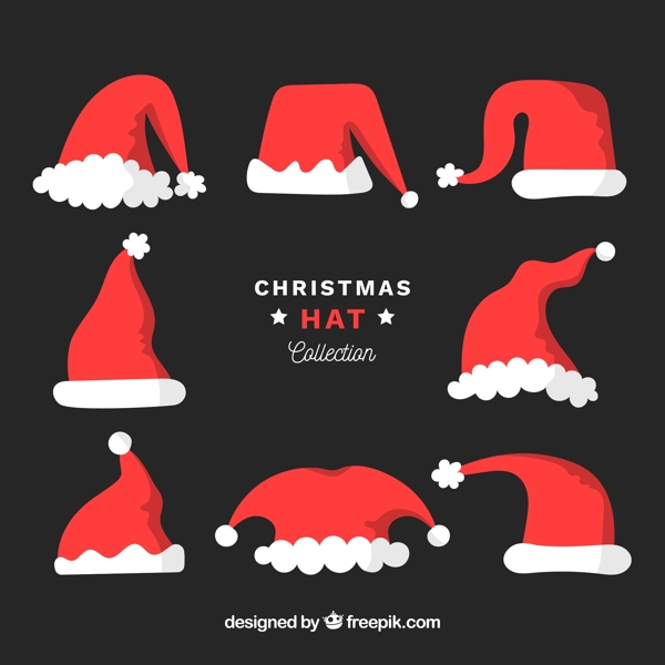 8款红色圣诞帽设计矢量素材
