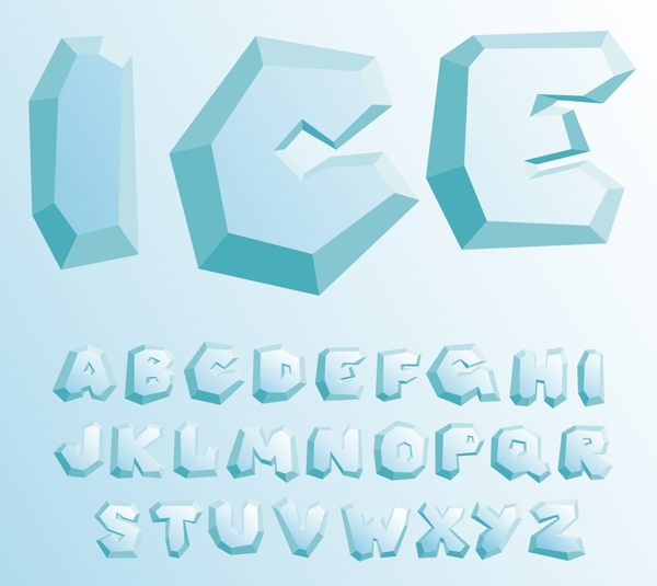 26个冰块大写字母设计矢量素材