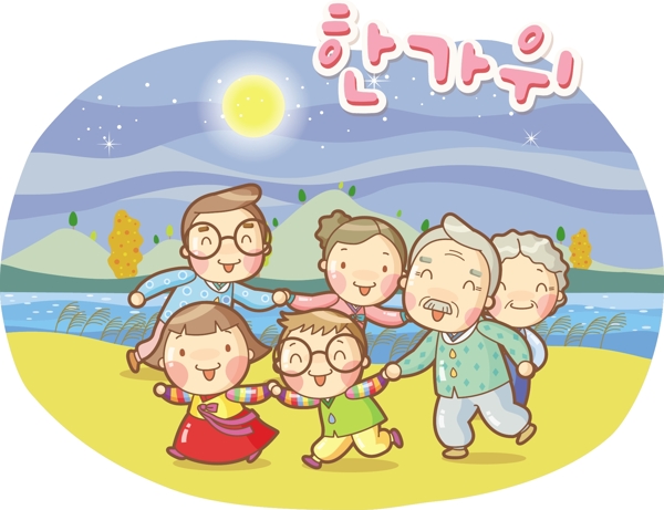 韩国卡通家庭矢量素材