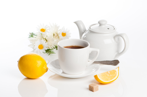 柠檬菊花与茶具图片