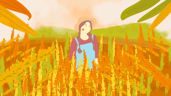 站在稻田里的女孩