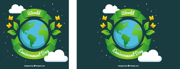 世界环境日创意地球绿叶设计背景