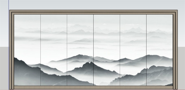 新中式山水画背景墙模型