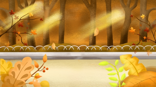 彩绘唯美秋季树林背景素材